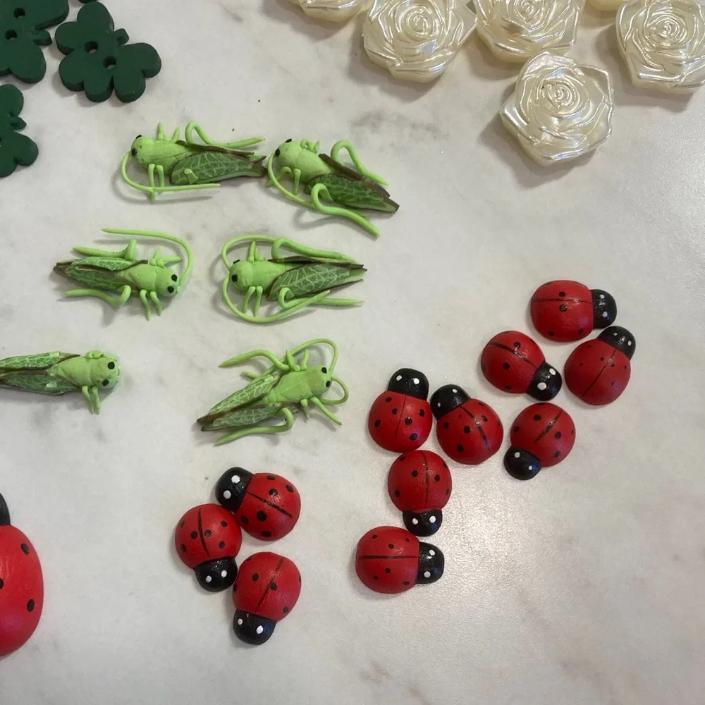 Scrapbooking Embellishments Ladybugs, Shamrocks, Roses, Grasshoppers